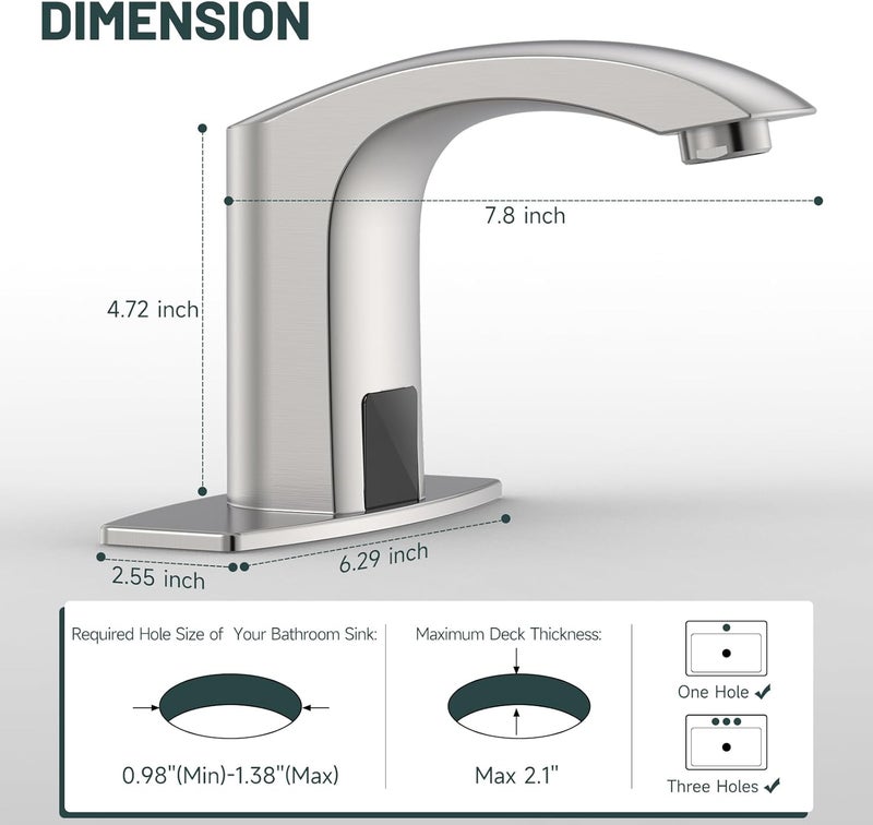 Green Spring Touchless Bathroom Sink Faucets, Automatic Faucet Bathroom Commercial Motion Sensor Faucet Battery or Plug-in Powered with Control Box and Temperature Mixer, Brass, Brushed Nickel - Image 2